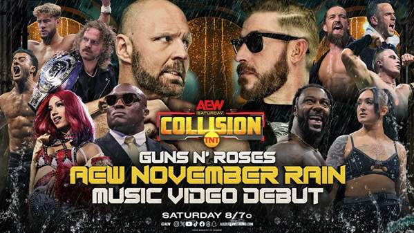 Collision debuts the full gear music video for AEW/Guns N' Roses' 'November Rain' in todays Wrestling news